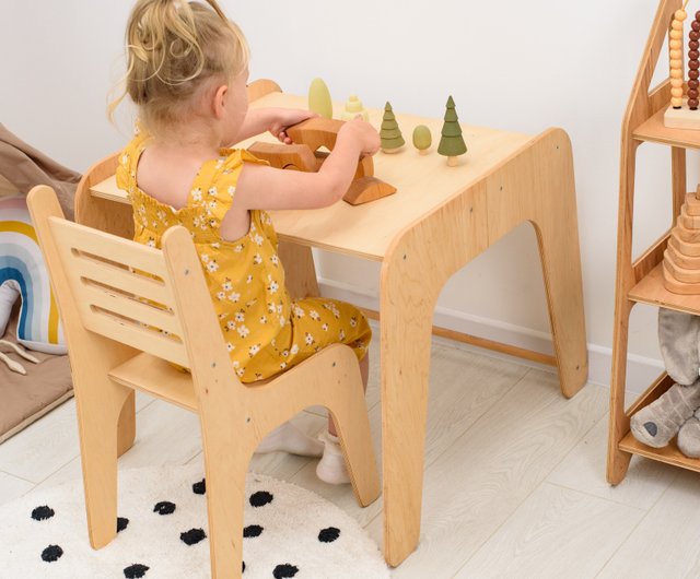 Wooden childrens table and chairs hot sale