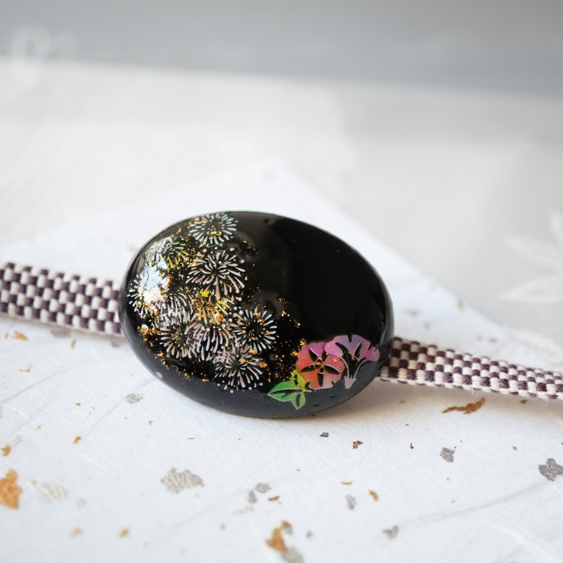 Obi-dome, Brooch, Pony Hook with Black Agate and Fireworks - Other - Gemstone Black