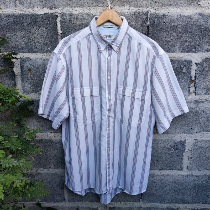 Vintage Levi's Laundered Oxford Striped pattern shirt - 男襯衫/休閒襯衫 - 其他材質 白色