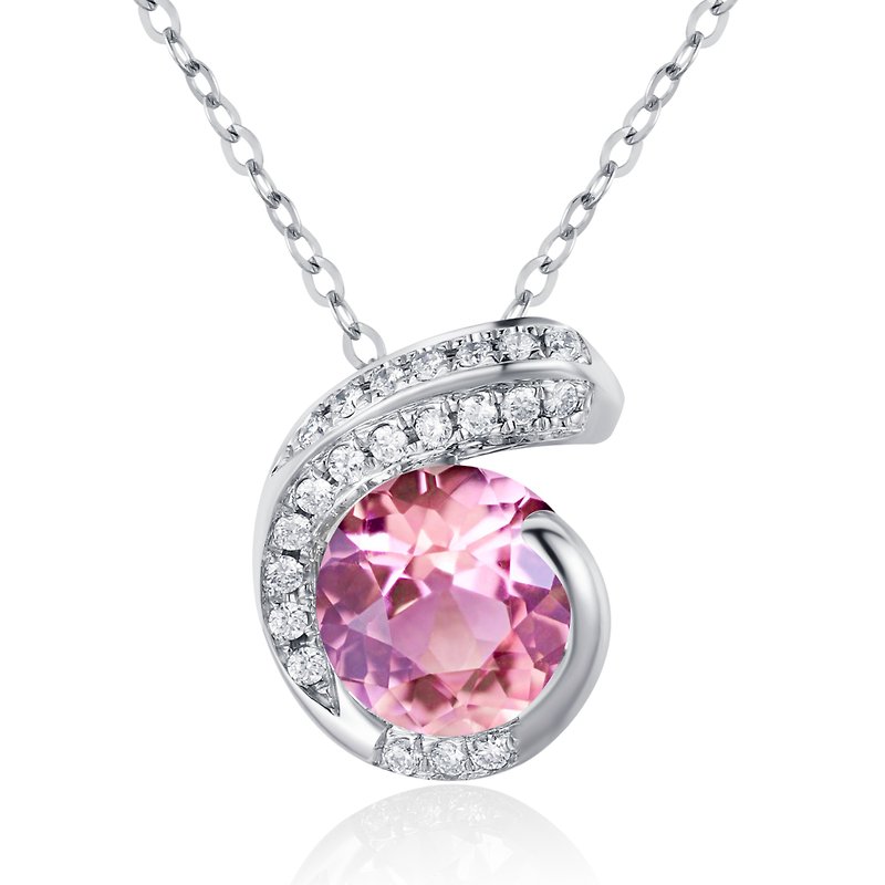 Pendant-Pink sapphire diamond necklace with chain-Dainty layering necklace - Necklaces - Precious Metals Pink