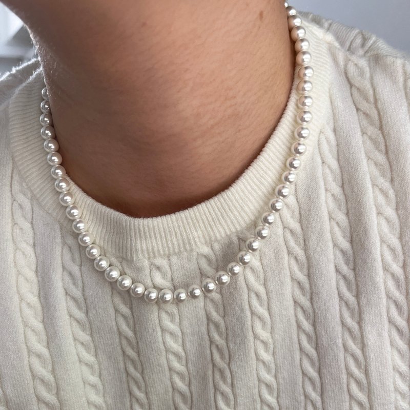 Classic 6mm Shell Pearl Necklace Clavicle Chain - สร้อยคอ - ไข่มุก ขาว