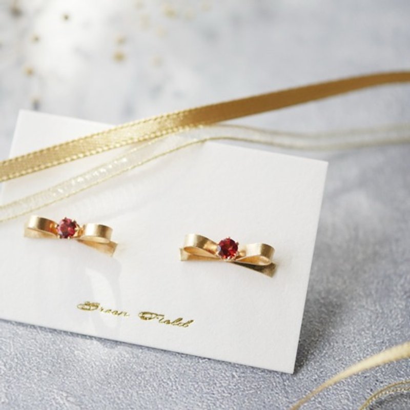 14kgf *Choice of natural stone Adult ribbon earrings - ต่างหู - โลหะ 