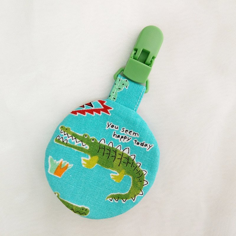 Crocodile with broken thoughts. Round safe charm bag (name can be embroidered) - Omamori - Cotton & Hemp Green