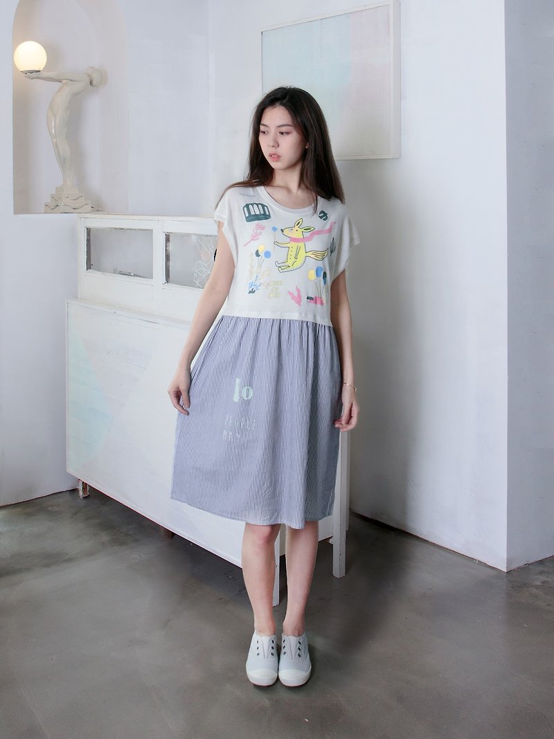 【8折】長版短袖 條紋 - 連身裙 - 棉．麻 多色