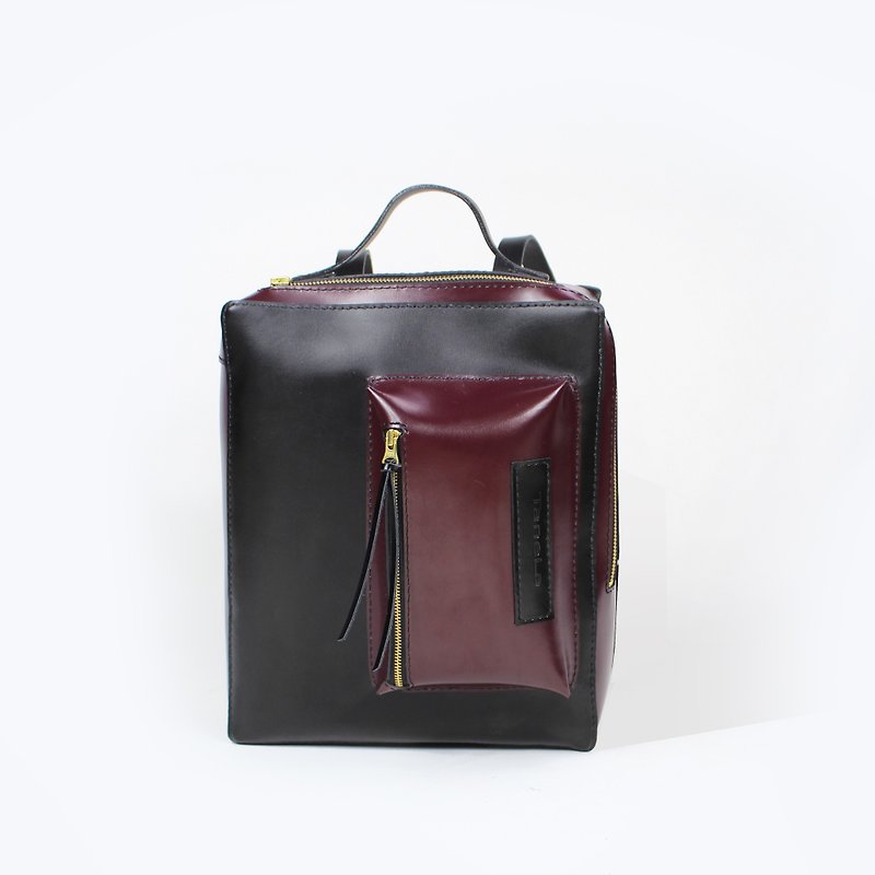 Tanela leather back pack 2-tone color combination - Backpacks - Genuine Leather Black
