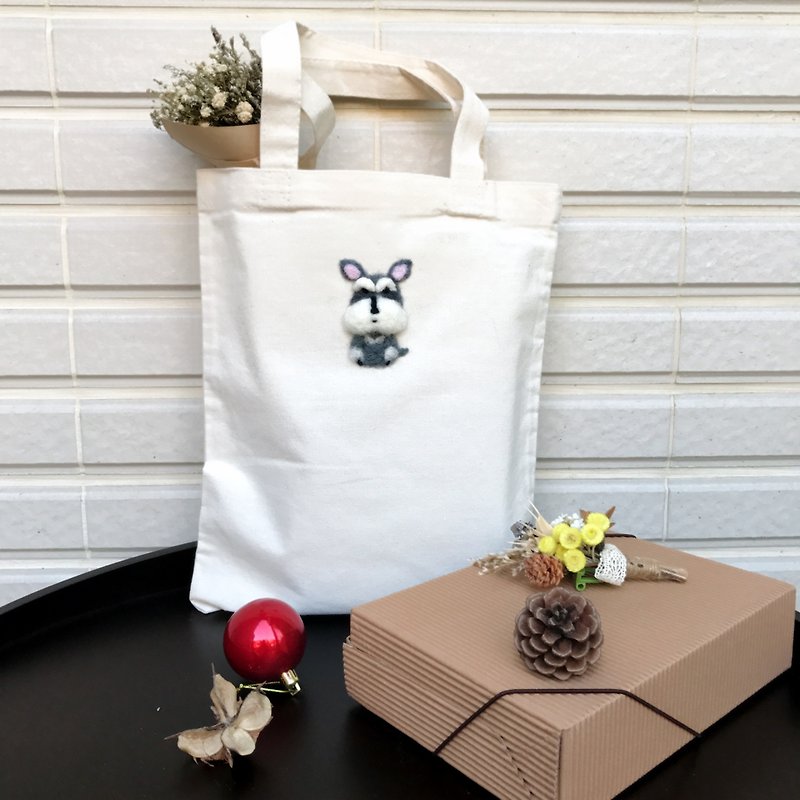 Inner Eight Little Farts__Schnauzer Canvas Bag_New Year Special Promotion to Increase Canvas Bag - กระเป๋าถือ - ขนแกะ สีเทา