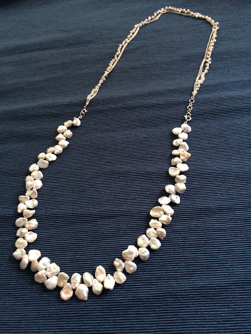Self-designed 100% handmade 925 sterling silver rainy season series 16-inch plus 16-inch freshwater pearl necklace - สร้อยคอ - ไข่มุก ขาว