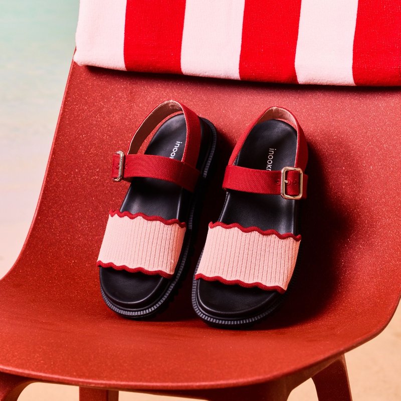 Seashell Lug Sandals Red Pink - รองเท้าบัลเลต์ - เส้นใยสังเคราะห์ สึชมพู