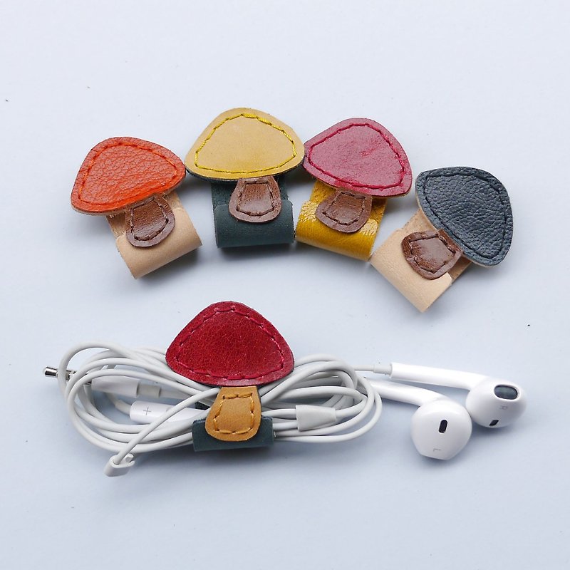 Mushroom reel hub [multi-color optional. Brandable words - Cable Organizers - Genuine Leather Multicolor