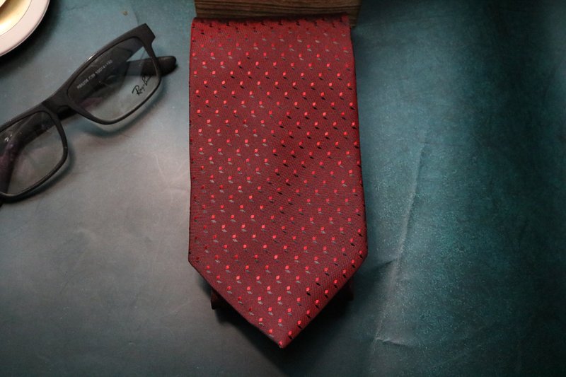 紅色波點真絲領帶婚禮新郎伴郎necktie - 領帶/領帶夾 - 絲．絹 紅色