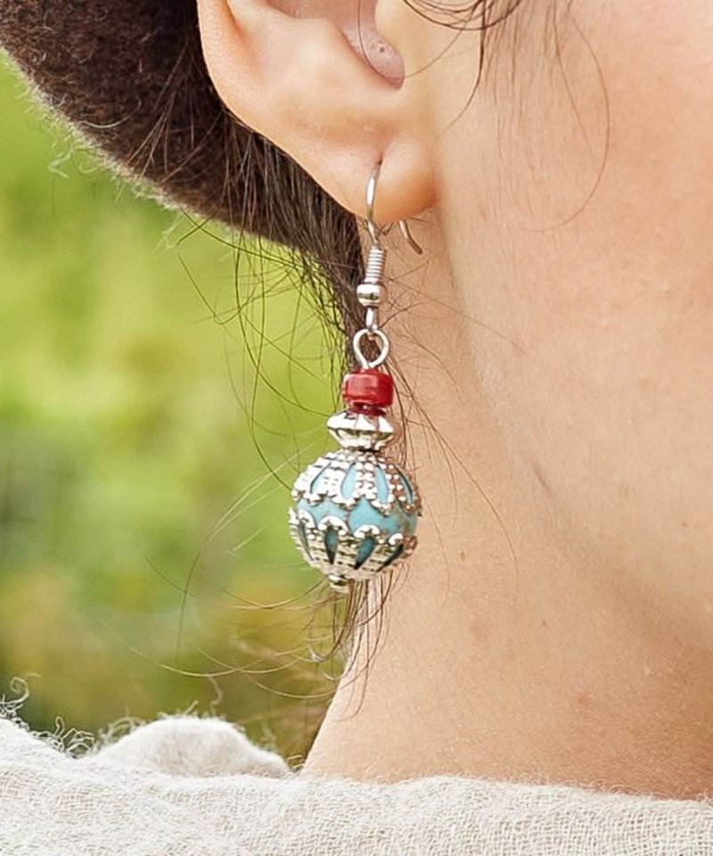 [Popular Pre-order] Exotic Mysterious Turquoise Courage Earrings (3 Colors) IARZ4302 - ต่างหู - วัสดุอื่นๆ 