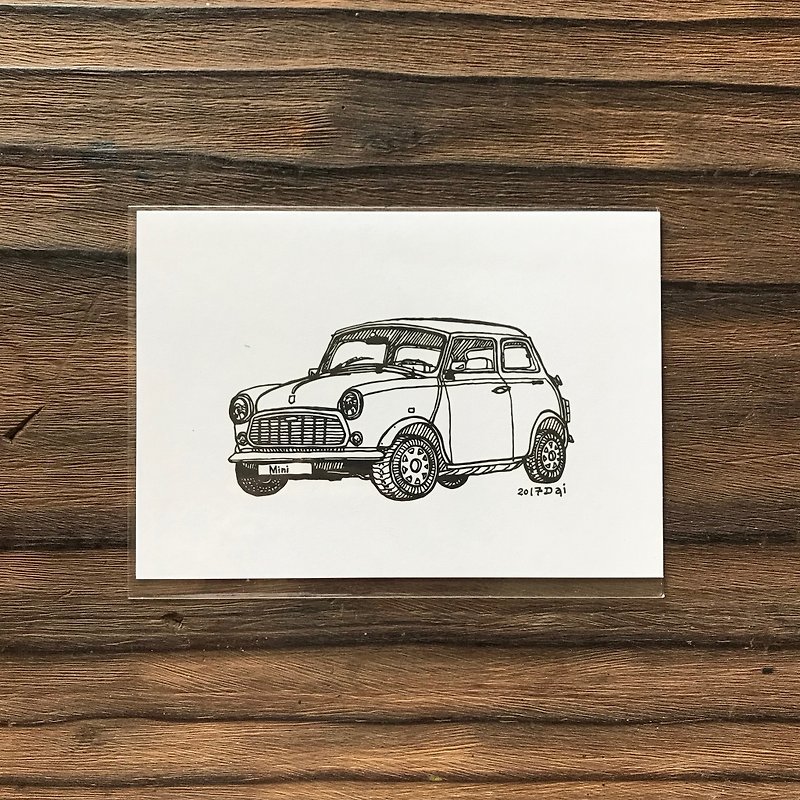 Hand-Painted postcard-Austin Mini - การ์ด/โปสการ์ด - กระดาษ 
