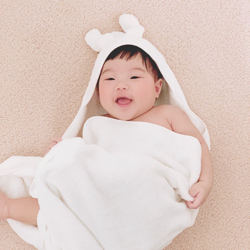 動物耳嬰兒包巾 - 毛巾浴巾 - 尼龍 白色
