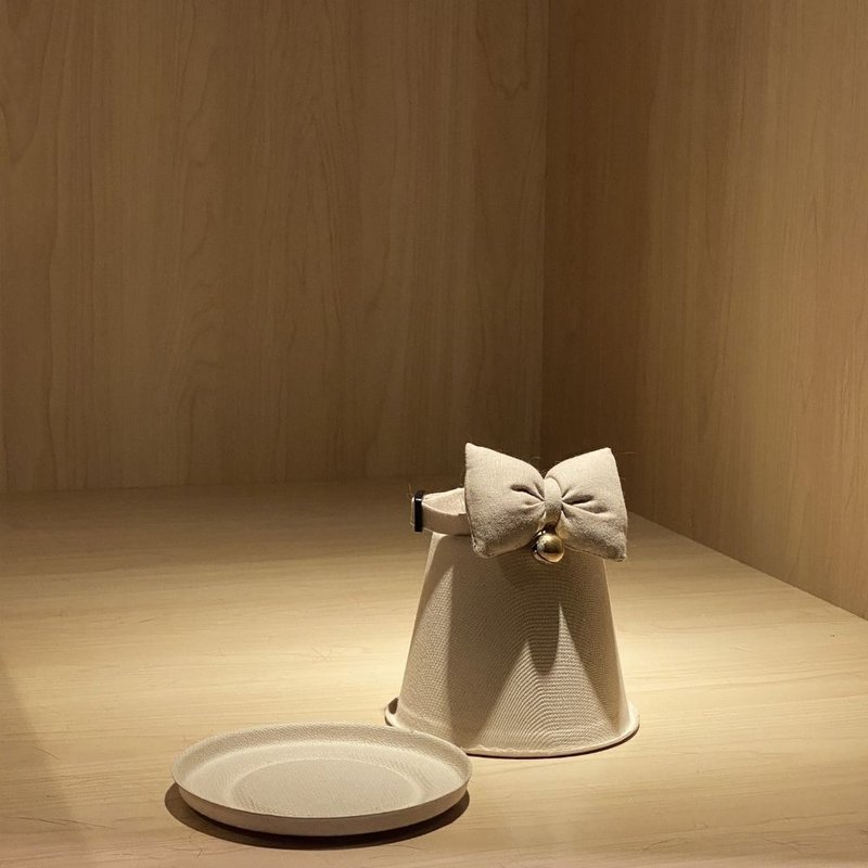 簡約手工定制貓項圈 Khaki Brown Bow Breakaway Cat Collar - 項圈/牽繩 - 棉．麻 卡其色