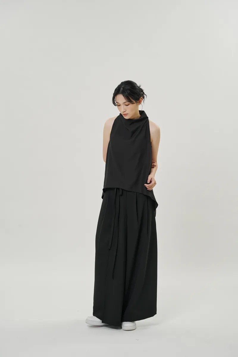 pleated strappy culottes - กางเกงขายาว - เส้นใยสังเคราะห์ สีดำ