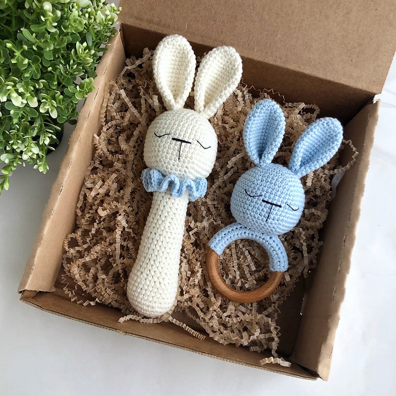 Pregnancy gift box, Bunny ears baby teether for nursery first toy.