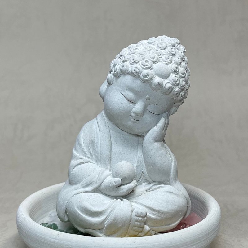 佛像擺飾 五行水晶礦石擴香之靜性小盤水晶套組 佛 水晶 招財 - 香氛/精油/擴香 - 水泥 灰色