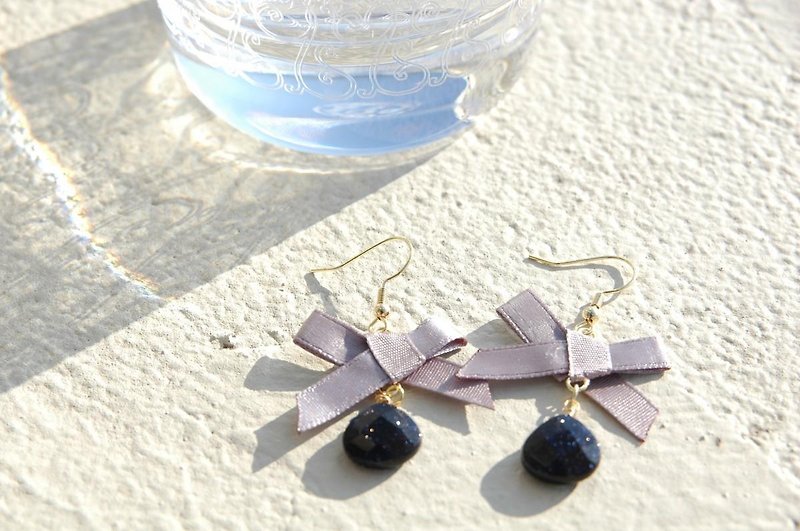 Blue sandstone and ribbon earrings - Earrings & Clip-ons - Gemstone Blue