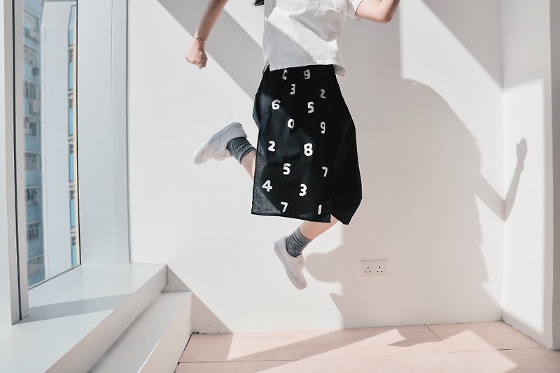 デジタルスカート自家製 - スカート - コットン・麻 ブラック