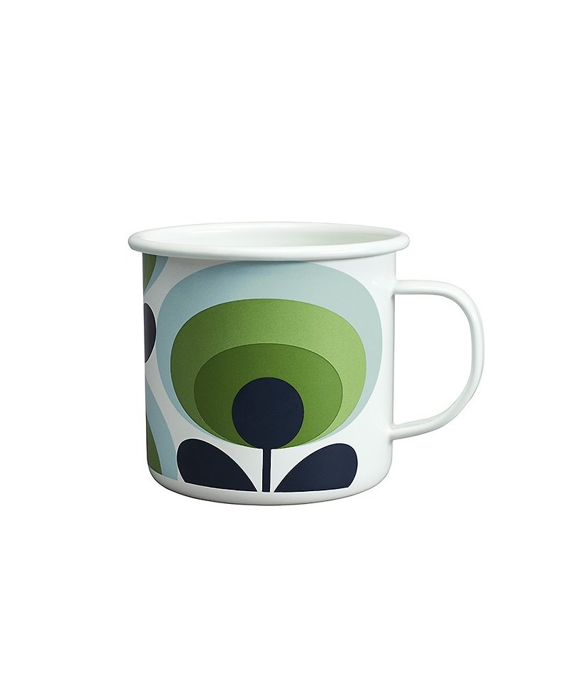 British import Wild & Wolf and Orla Kiely joint design 珐琅 mug (green apple blossom) - Mugs - Enamel Green