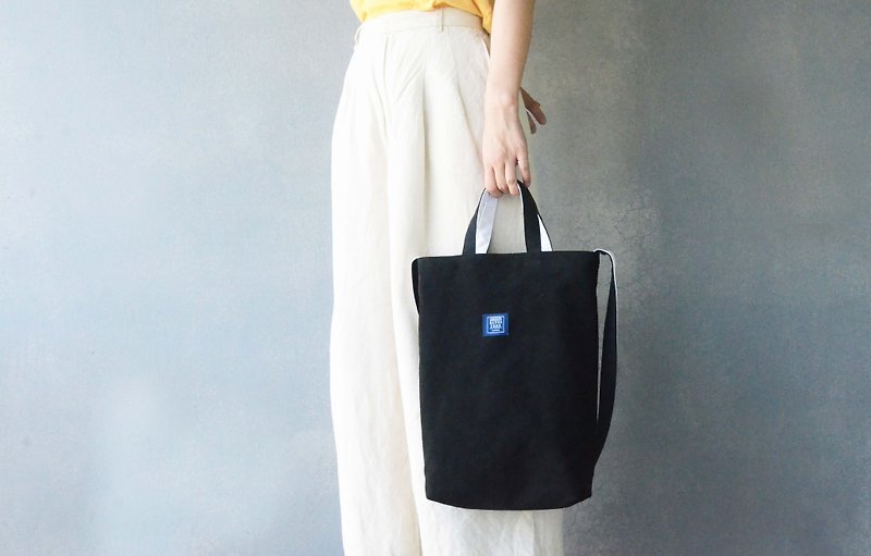 Two-color canvas three-purpose bag_ black + white - Messenger Bags & Sling Bags - Cotton & Hemp Black