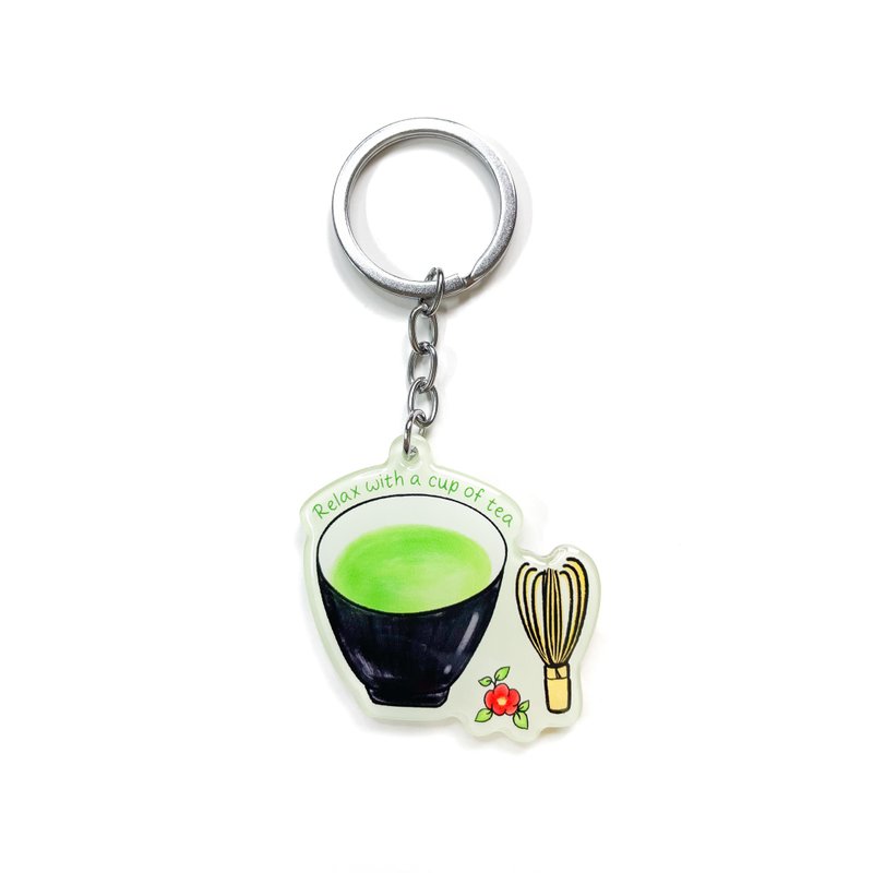 Matcha Tea Acrylic Keychain, Double Sided Epoxy Charm, Kawaii Cute Matcha Tea Lo - 鑰匙圈/鑰匙包 - 壓克力 