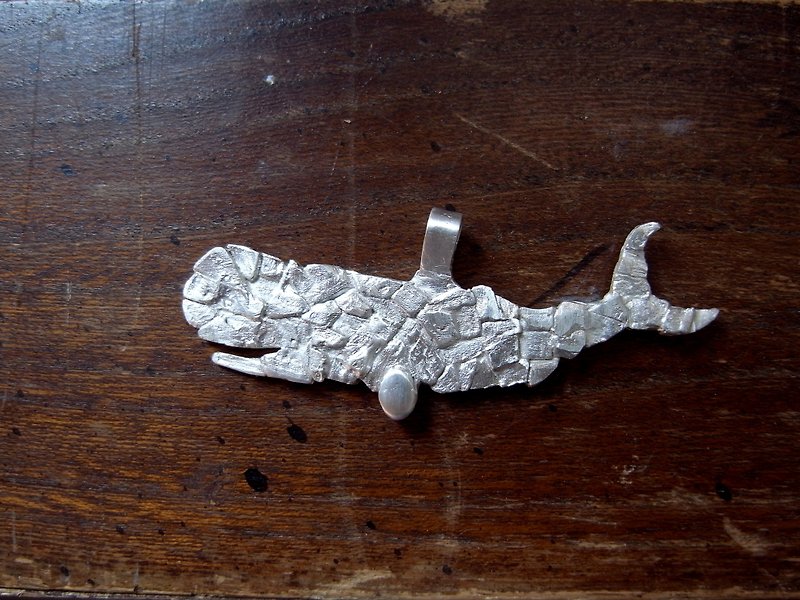 The Sperm Whale--Sterling Silver--Silver Whale--Pendant Necklace with Wax Rope - สร้อยคอ - เงิน สีเทา