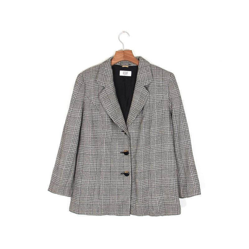 Ancient】 【egg plant Vintage ball grid suits the moon - Women's Blazers & Trench Coats - Wool Gray