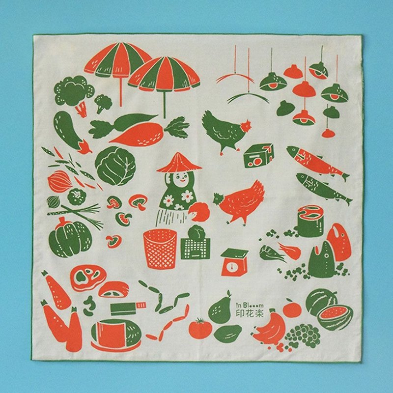 Furoshiki Cloth / Food Market / Vegetable Red & Green - Knitting, Embroidery, Felted Wool & Sewing - Cotton & Hemp Green