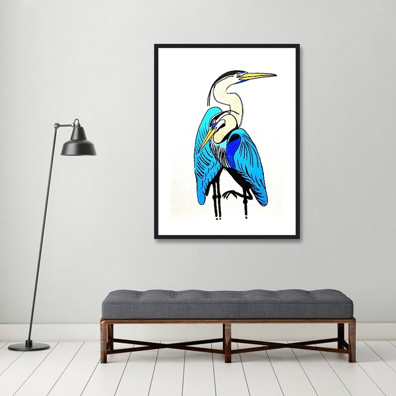 鳥畫 Bird Wall Art Orignal Painting Animals Painting Animal Hanging Picture - โปสเตอร์ - อะคริลิค สีน้ำเงิน