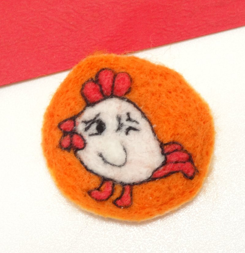 Angry chicken-Wool felt  (Safety pin) - Brooches - Wool Orange