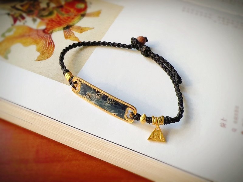 Handmade sterling silver burnt blue lucky Tai Sui token design woven bracelet - สร้อยข้อมือ - เงินแท้ สีเงิน