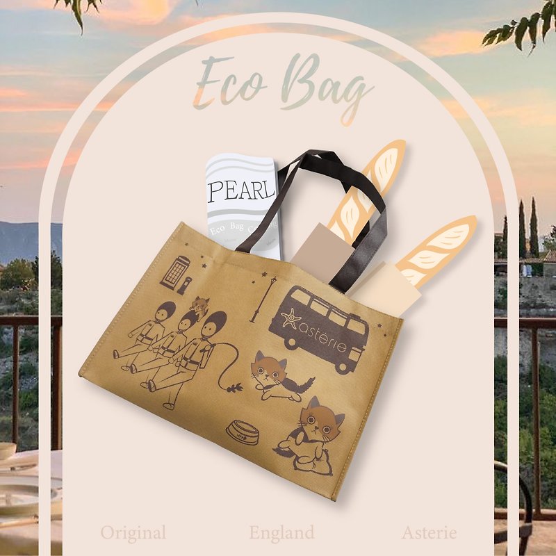 Small Eco Bag Tote Shopping Bag Asterie x Pearl Meow British Style Exclusive Joint Made in Taiwan - Handbags & Totes - Waterproof Material 
