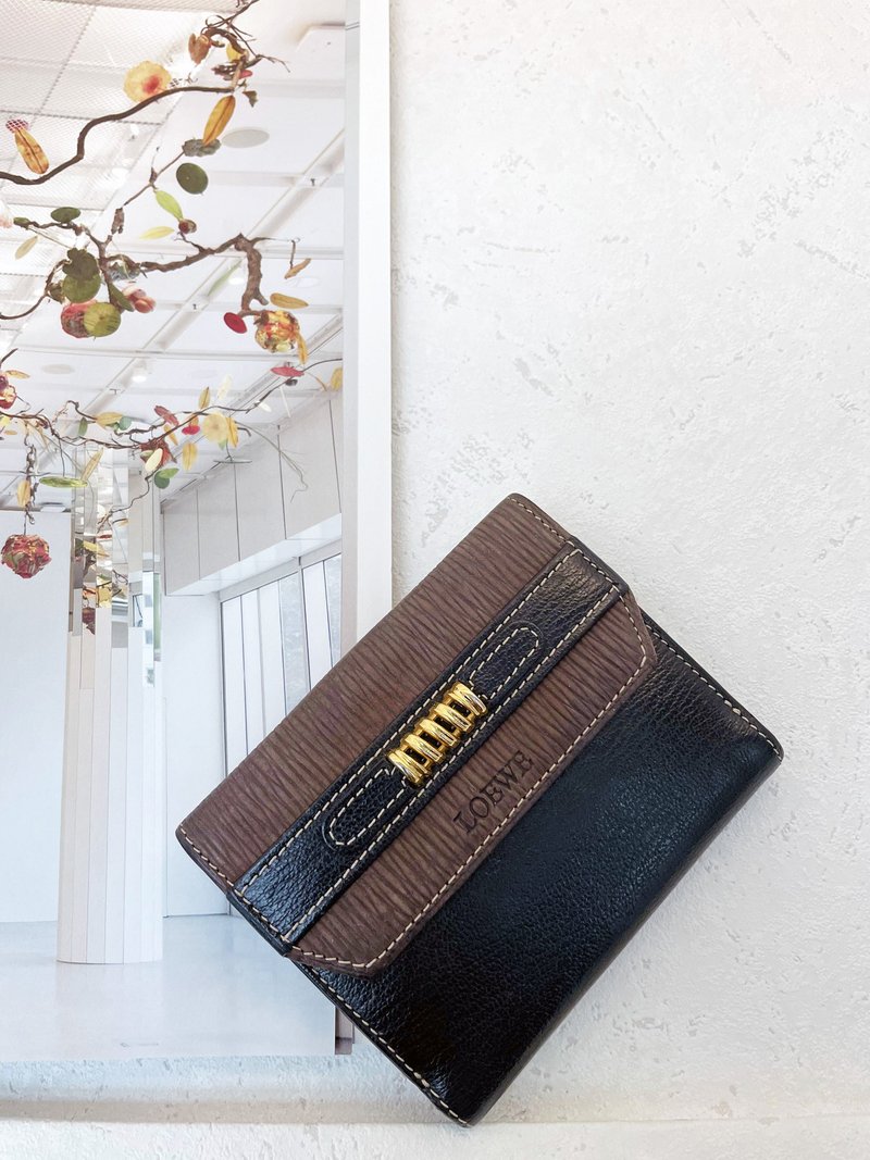 中古孤品 Loewe 蛇骨 短夾錢包銀包零錢包 皮夾卡包名片夾 羅意威 - 錢包/皮夾/長短夾 - 真皮 黑色