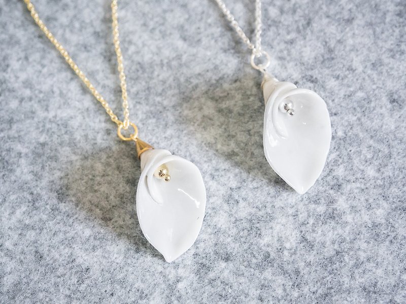 Calla Lily necklace - white porcelain - sterling silver (925) - 項鍊 - 陶 白色