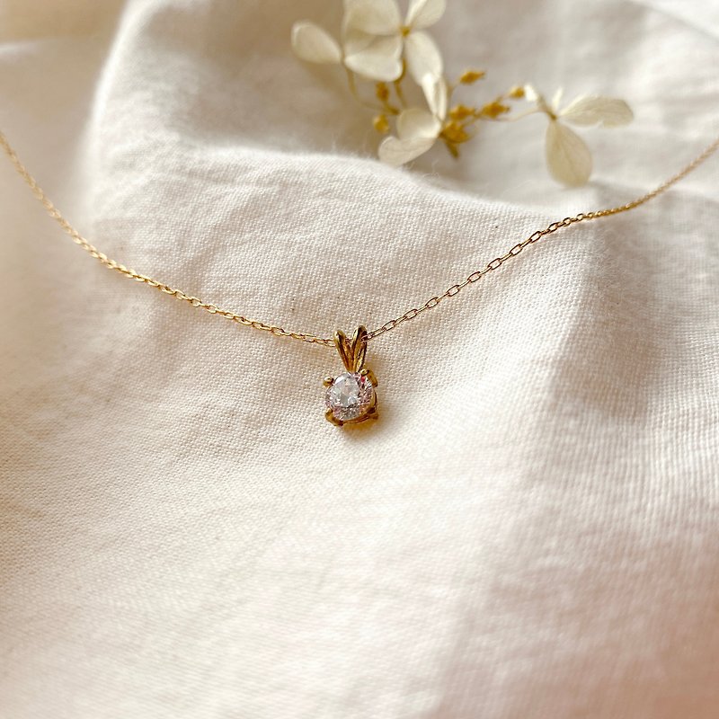 Little wish-Brass zircon handmade necklace - สร้อยคอ - ทองแดงทองเหลือง สีทอง