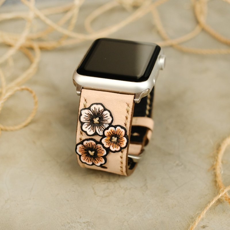 Apple Watch Band 38mm 42mm, HandStitched Handmade, Series 3 - 錶帶 - 真皮 卡其色
