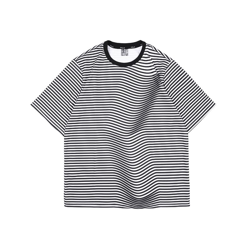 oqLiq - SPACETIME - 融化條紋TEE - 男 T 恤 - 聚酯纖維 黑色