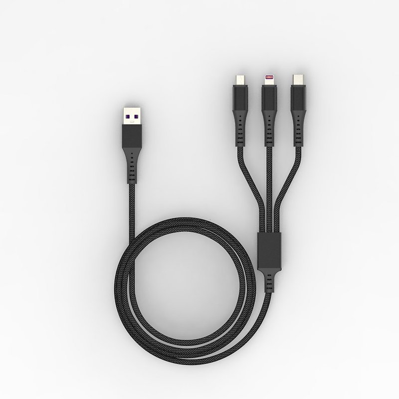 Three-in-one 3A aluminum alloy fast charging cable 1.2M high strength nylon braided cable - ที่ชาร์จ - โลหะ สีดำ