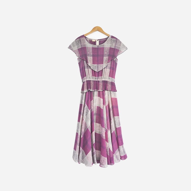 Dislocation vintage / check large collar dress no.797 vintage - One Piece Dresses - Polyester Purple