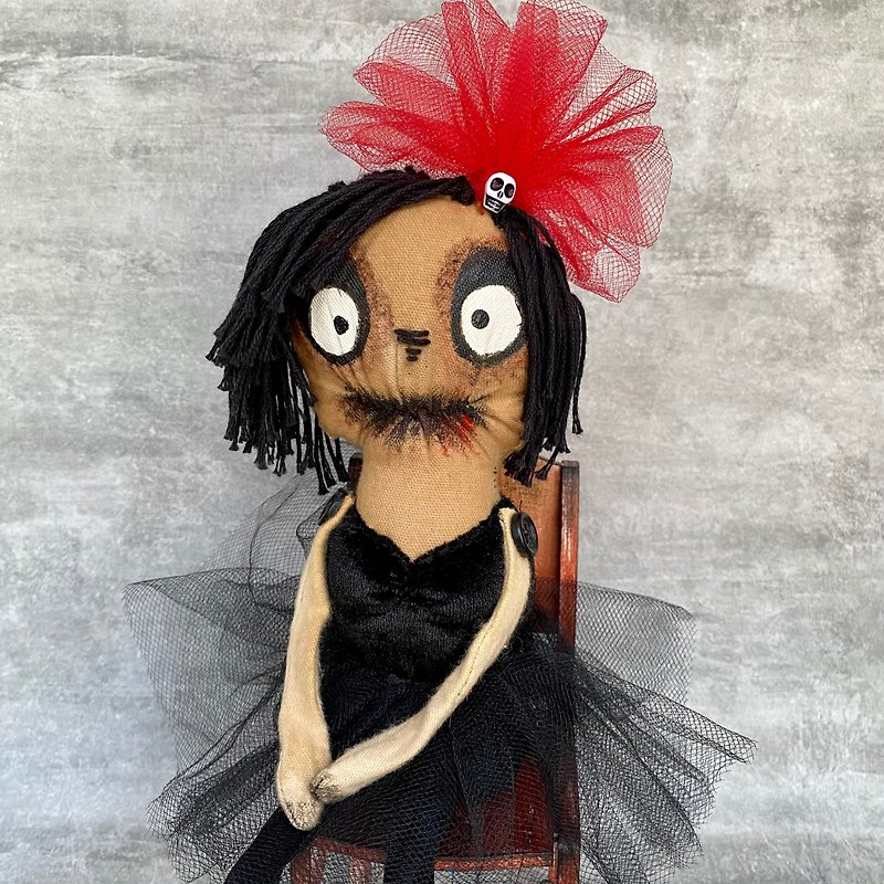 Creepy doll .  Halloween  gift ideas. Bookshelf decor . - Stuffed Dolls & Figurines - Cotton & Hemp Black