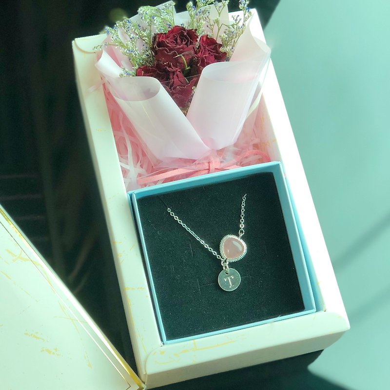 Dry Flower pink stone Necklace  Birthday - สร้อยติดคอ - แก้ว สึชมพู