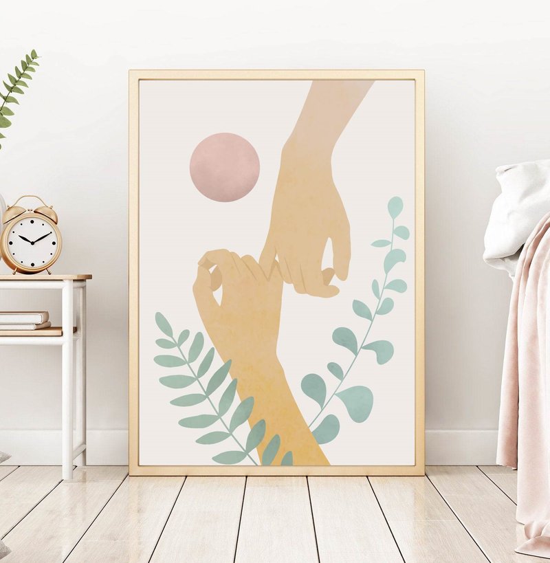 Modern art, home decor, hands, wedding, pastel colors, love, painting, jpg file - Posters - Other Materials Pink