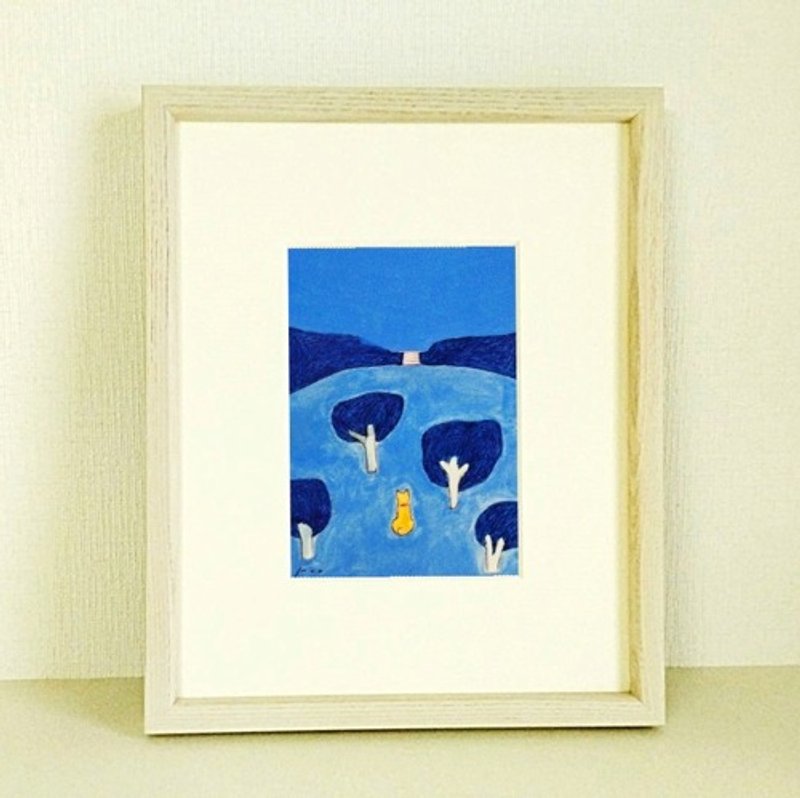 Pinkoi Proxy Purchase - "Night Sky" *In a wooden mini frame (inch size) Dog Shiba Inu Blue - Posters - Paper 