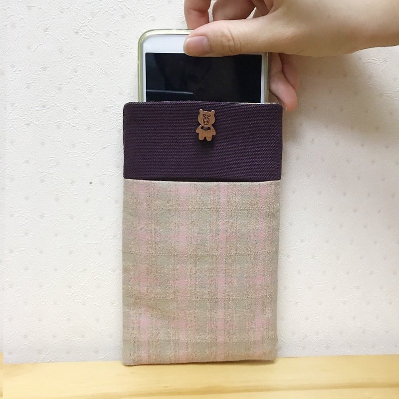 Pink Bear phone bag - Phone Cases - Cotton & Hemp Multicolor