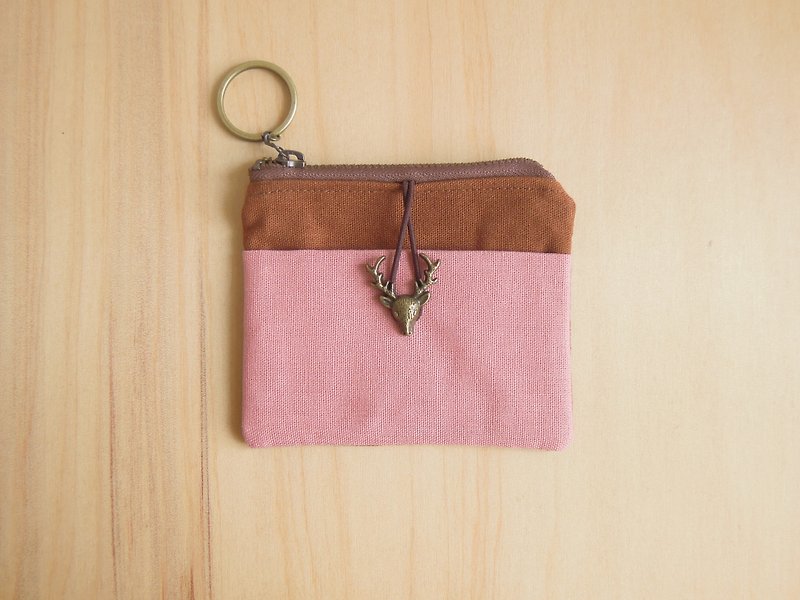 Le Mignon Wallet – 小錢包 – 焦糖色 vs. 粉色 (小鹿) - 散紙包 - 棉．麻 粉紅色