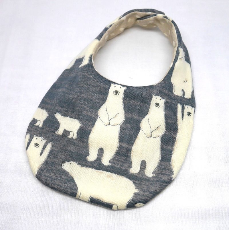 Japanese Handmade 4-layer-double gauze Baby Bib /white bear  grey - Bibs - Cotton & Hemp Gray