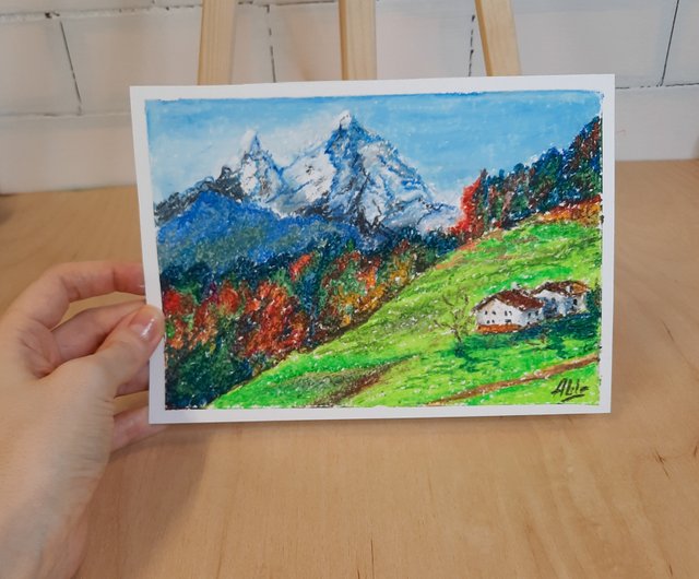 Mountains Oil Pastel Drawing