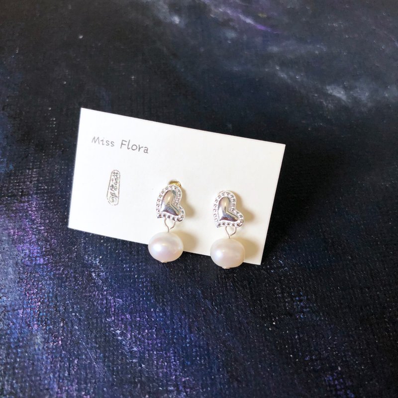 Miss Flora | 925 Silver- Pearl Piercing Earrings - Earrings & Clip-ons - Sterling Silver Silver