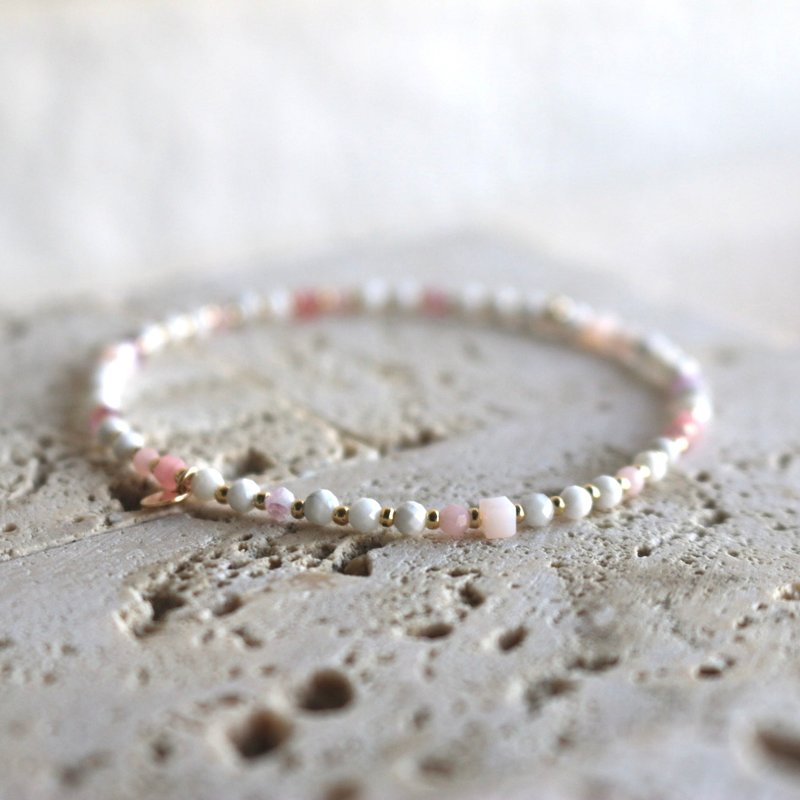 Elastic bracelet pink shell pink opal natural stone - good news - - Bracelets - Semi-Precious Stones Pink